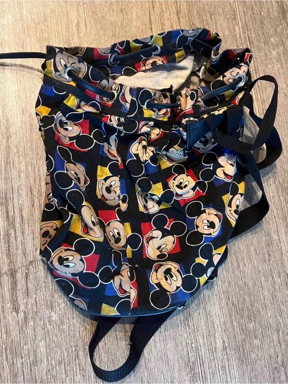 Rare Vintage 90s Disney Mickey Mouse Drawstring Backpack Kids - Black Multi